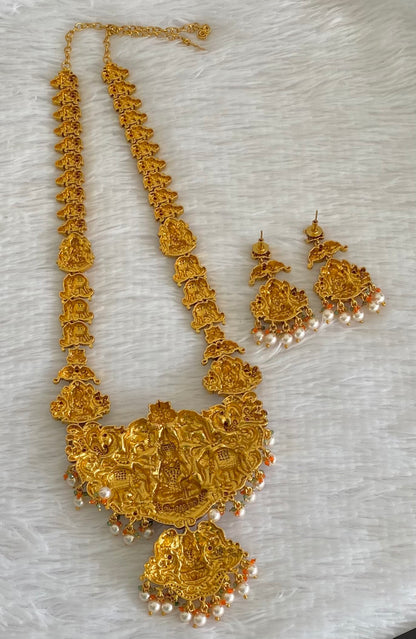 Matte finish pearl meenakari gaja lakshmi haar set dj-54095