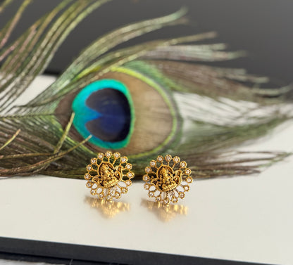 Matte finish white lakshmi round stud/earrings dj-51579