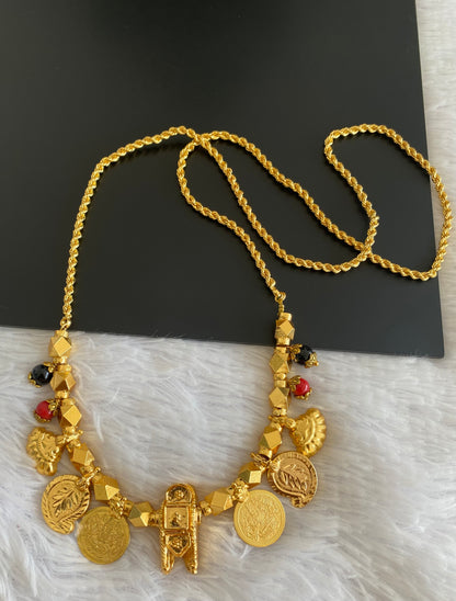 Gold tone coral-black beads mango lakshmi coin Shiva thiru mangalyam dj-52902