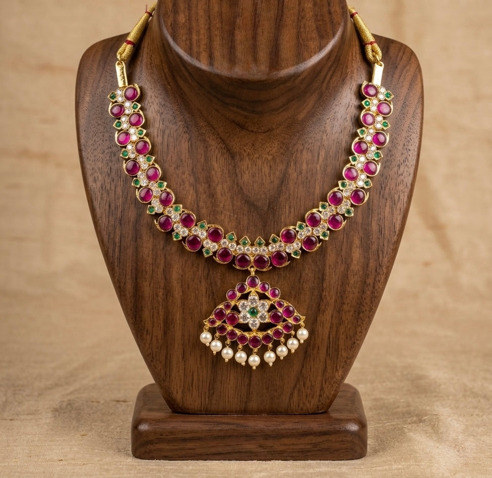 Gold tone semi precious kemp-green pearl mango necklace dj-53474
