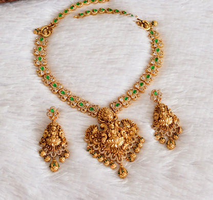 Matte finish cz green lakshmi peacock haar set dj-52435