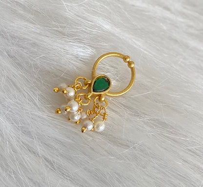 Gold tone green stone pearl nose pin/bulakku dj-53819