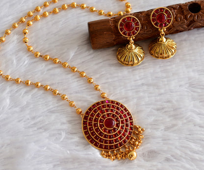 Antique gold tone Kemp round pendant beaded necklace set Dj-52205