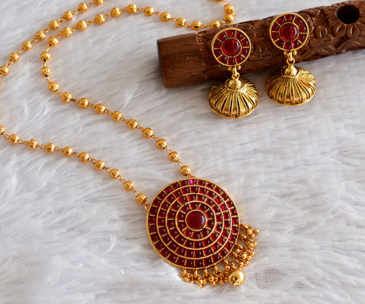 Antique gold tone Kemp round pendant beaded necklace set Dj-52205