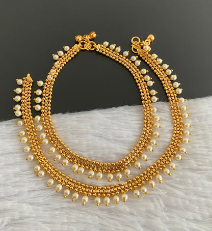 Antique gold tone pearl anklets set dj-53188