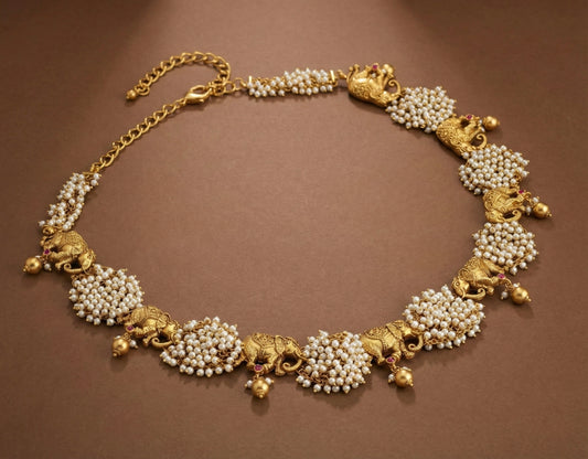 Matte finish pink pearl cluster Elephant Waist band dj-39524