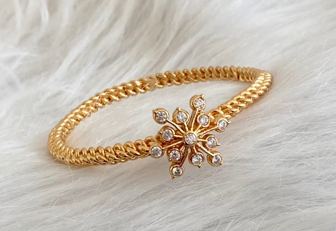 Gold tone AD white stone flower kada/bangle(2.8) Dj-53889