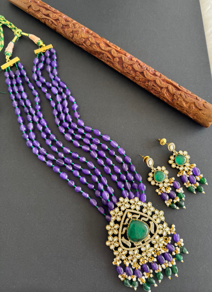 Antique victorian finish purple-green beaded kundan haar Set Dj-51464