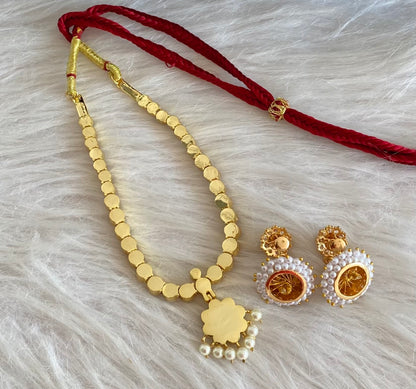Gold tone AD white stone attigai necklace set dj-55057