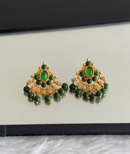 Gold tone green beaded stud/earrings dj-51614