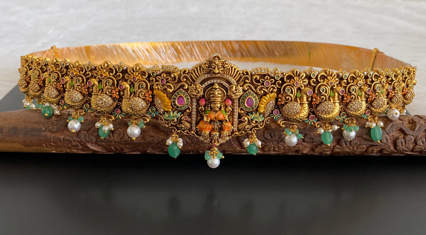Matte finish meenakari lakshmi swan waist belt dj-53522