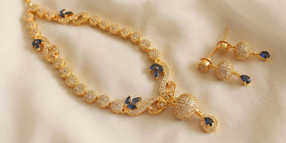 Gold tone Cz-blue Necklace Set-dj17108