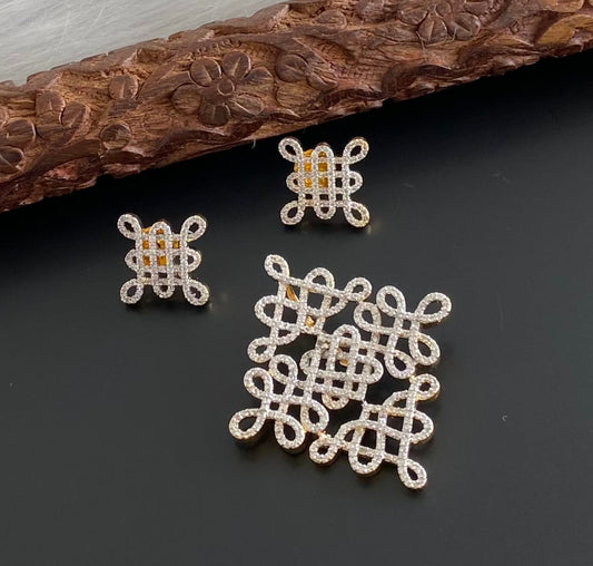 Two tone cz white rangoli pendant set dj-54138