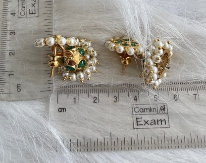 Gold tone precious kemp green pearl small jhumkka dj-51044