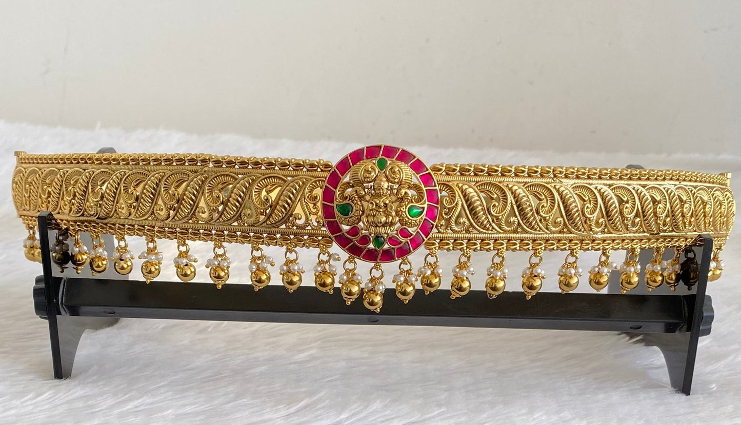Matte finish pink-green-white kundan jadau lakshmi peacock waist belt dj-53473