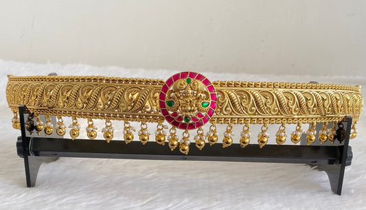 Matte finish pink-green-white kundan jadau lakshmi peacock waist belt dj-53473