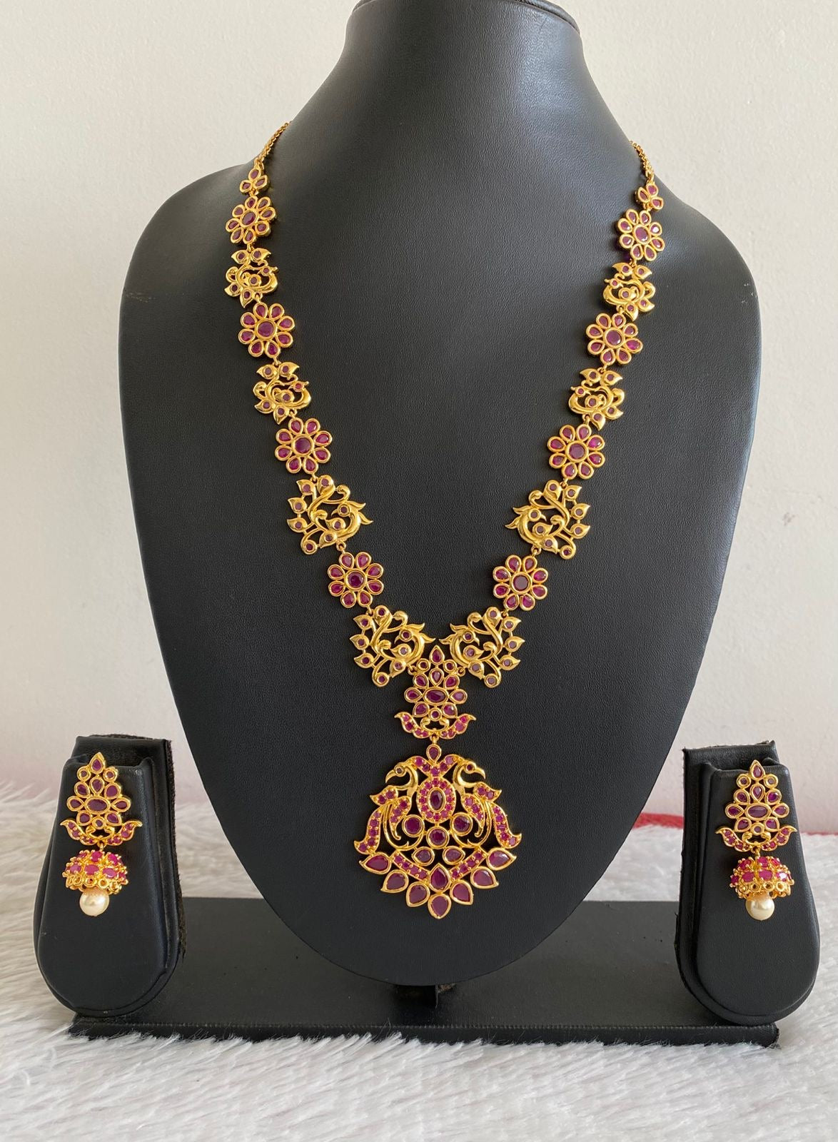Gold tone Ruby Peacock-flower Haar Set-dj16580