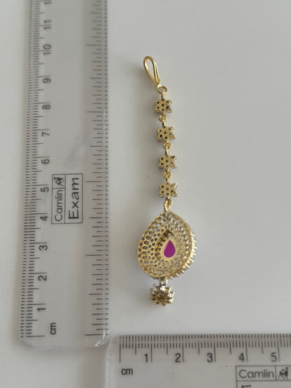 Two tone cz-ruby thilak stone tikka dj-51372