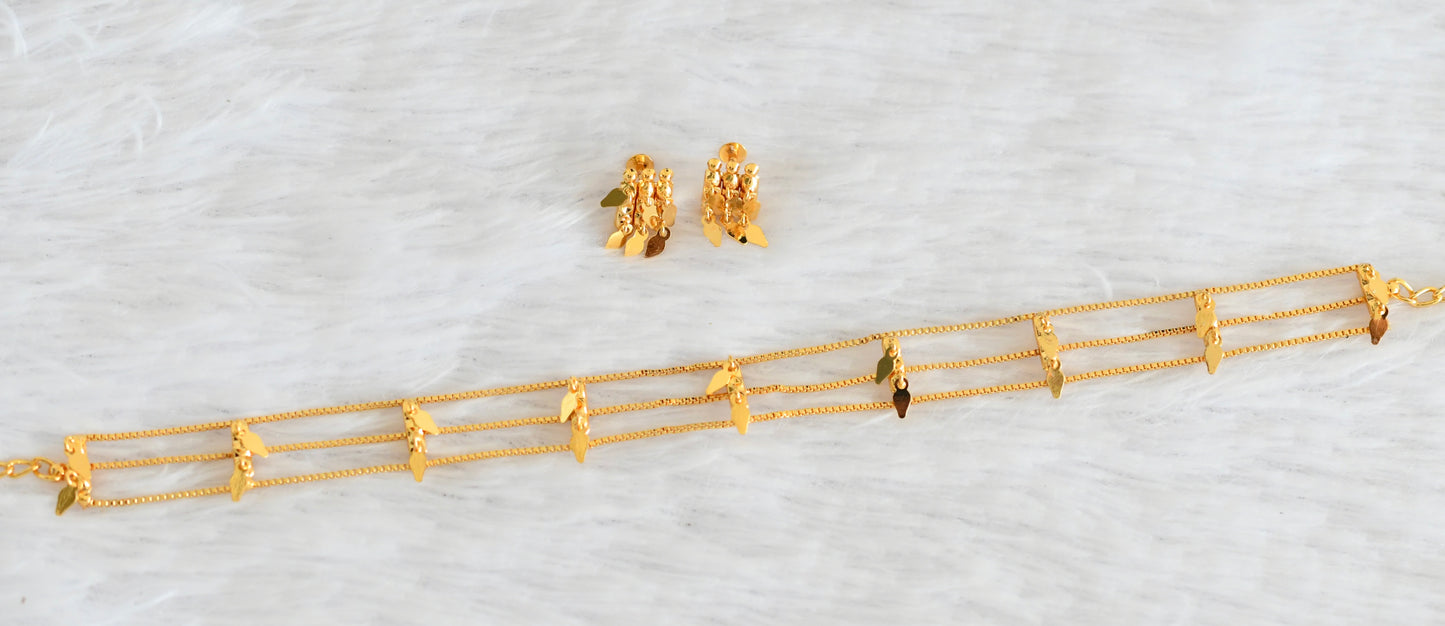 Gold tone kerala style elakka thali layer choker necklace set dj-53107