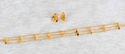 Gold tone kerala style elakka thali layer choker necklace set dj-53107
