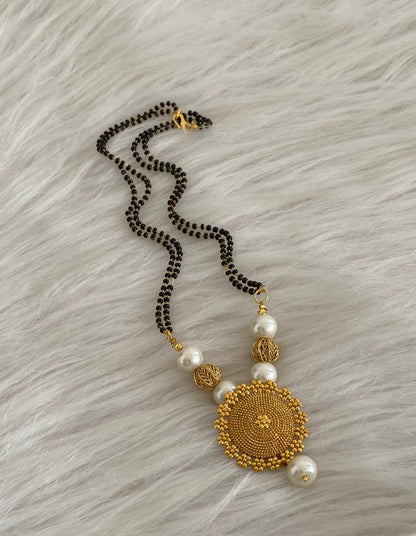 Antique gold tone pearl mangalsutra dj-55016