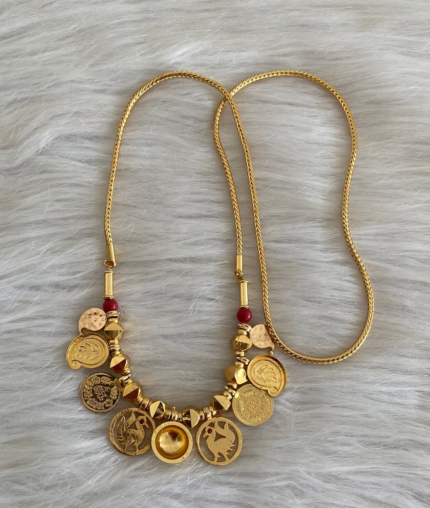 Gold tone coral beads lakshmi coin mango bottu mangalyam dj-54610