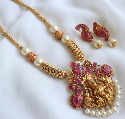 Matte Finish Ruby Lakshmi chain/Necklace Set-dj11952