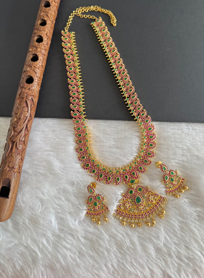 Gold tone ruby-emerald-white mango haar set dj-52150