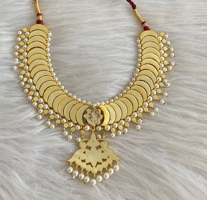 Gold tone precious kemp-green pearl necklace dj-54622
