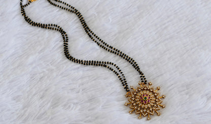 Antique gold tone cz pink-green 18 inches flower mangalsutra set dj-52344