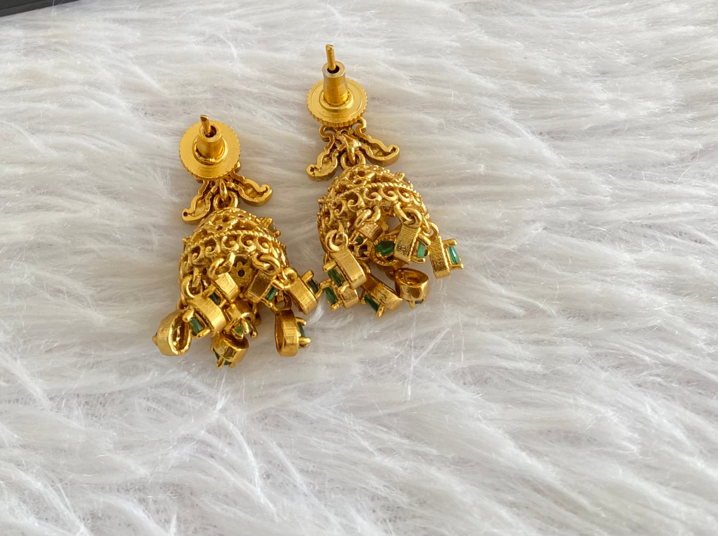 Antique gold tone white -green stone jhumkka dj-53565
