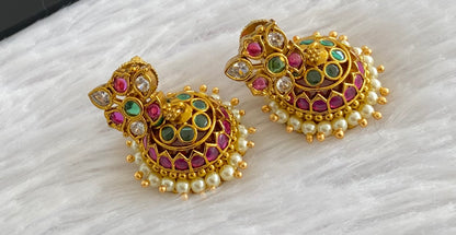Antique gold tone kemp-green-white pearl  jhumkka dj-53572