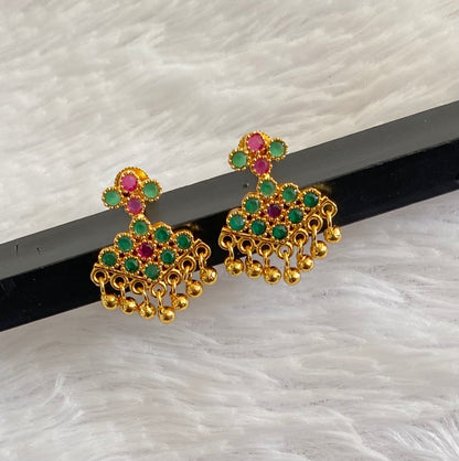 Gold tone ruby-green stone pathakkam earrings dj-44901