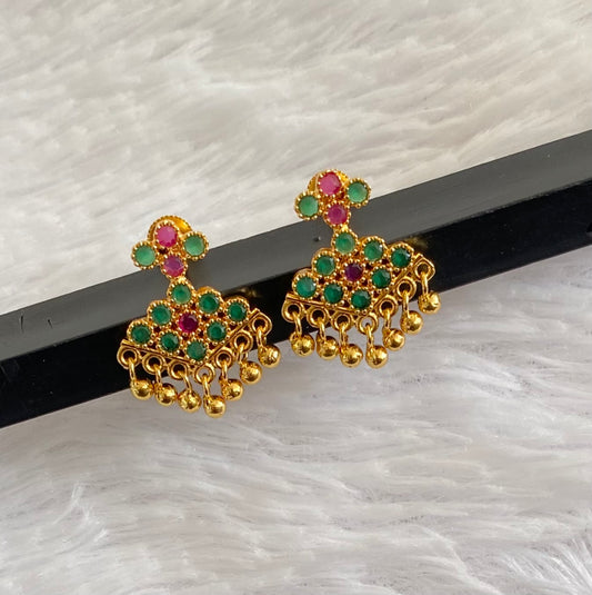 Gold tone ruby-green stone pathakkam earrings dj-44901