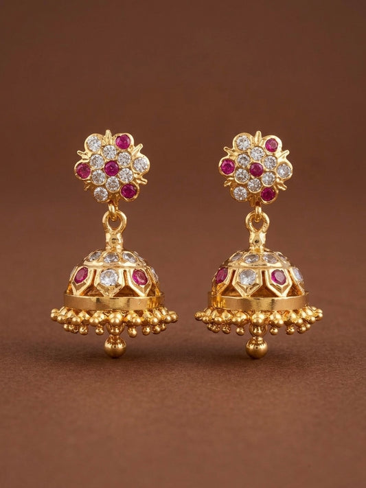 Gold look alike AD ruby-white stone jhumkka dj-53582