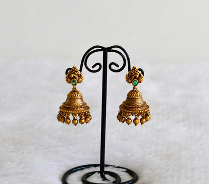 Antique gold tone green peacock bell shaped jhumkka dj-52546