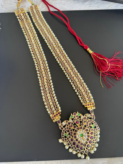 Gold tone precious kemp-green white pearl peacock haar Dj-52527