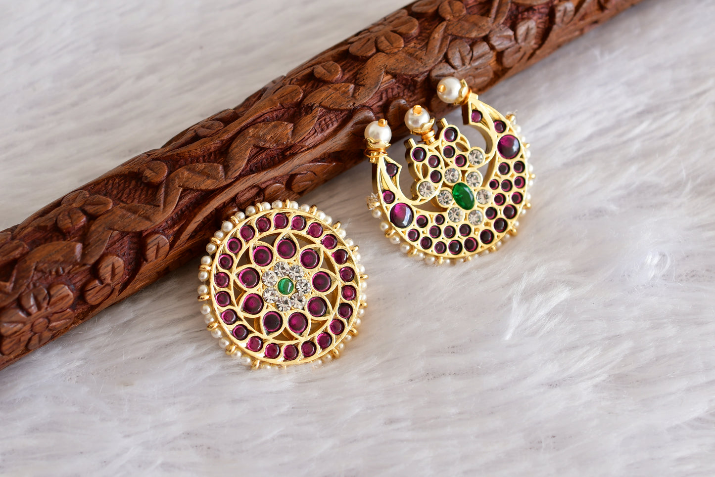 Gold tone precious kemp-green sun moon hair jewel dj-52251