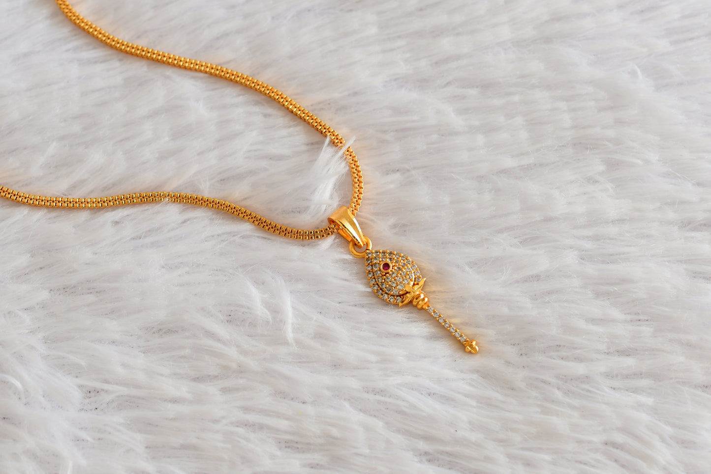Gold tone 18 inches chain with pink-white stone vel pendant dj-51903