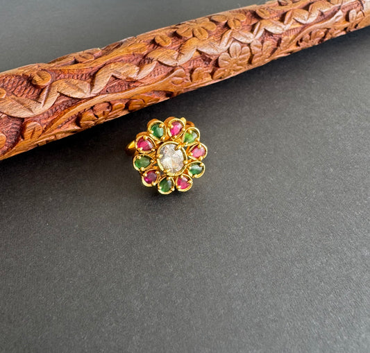 Matte finish kemp-green flower adjustable finger ring dj-51397