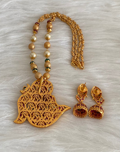 Matte finish kemp-green ganesha pendant short haar set dj-54671
