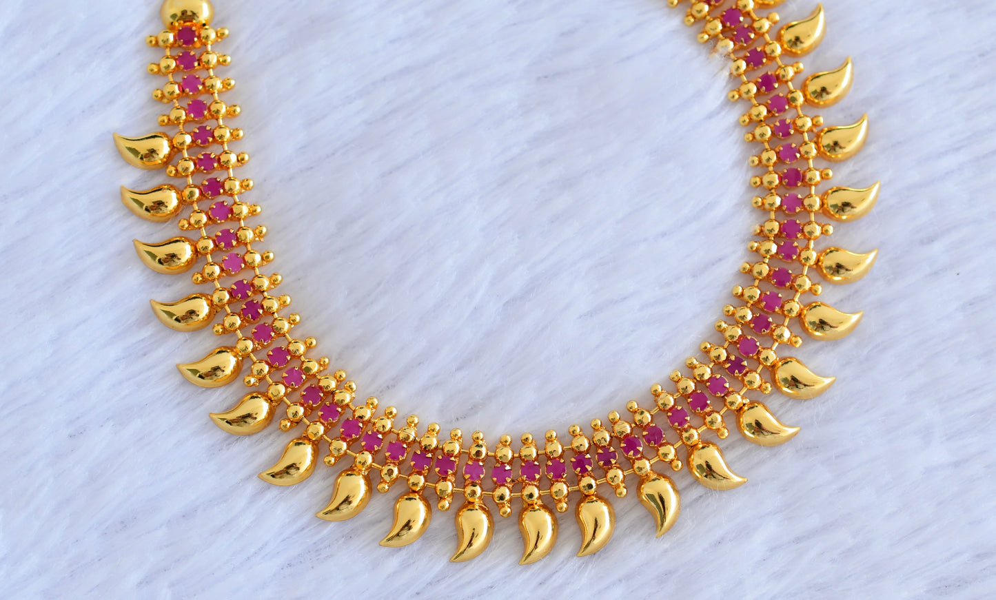 Gold tone pink stone kerala style mango necklace dj-53095