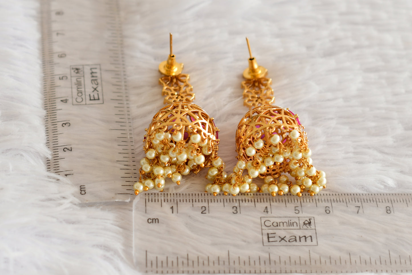 Matte finish cz emerald pearl flower jhumkka dj-50515