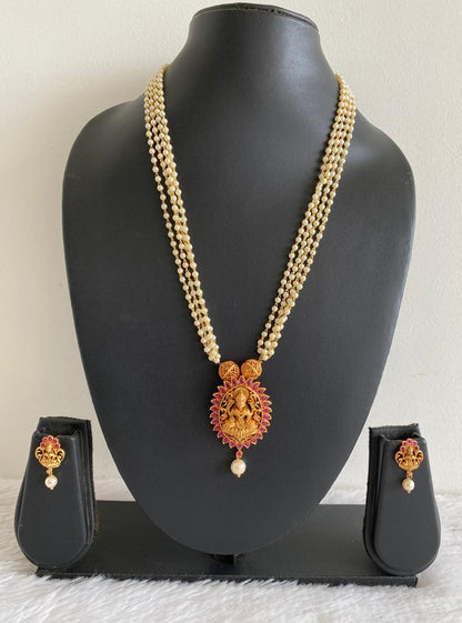 Matte Finish Ruby Lakshmi Pearl necklace Set DJ30480