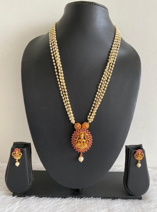 Matte Finish Ruby Lakshmi Pearl necklace Set DJ30480