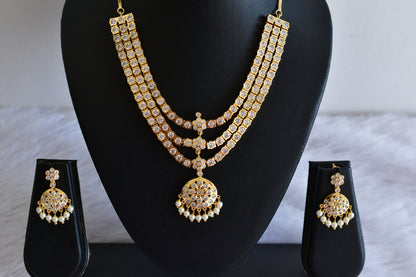 Gold tone AD white south indian style layer necklace set dj-53340