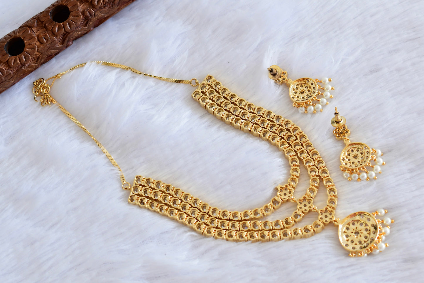 Gold tone AD white south indian style layer necklace set dj-53340