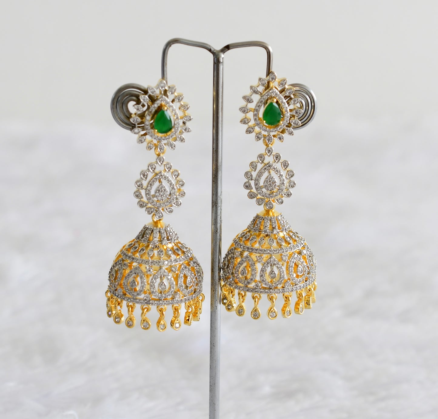 Two tone cz emerald long jhumkka dj-51880