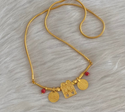 Gold tone 24 inches chain coral beads lakshmi coin thirumal nama-shanku-chakra mangalyam dj-54553