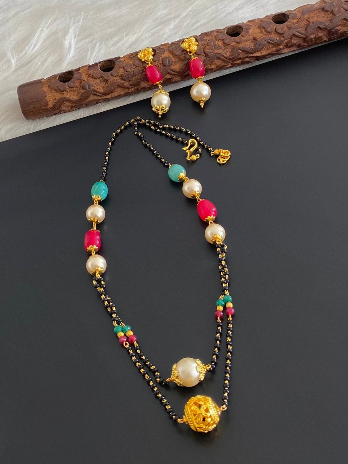 Gold tone pearl layer mangalsutra set dj-54992